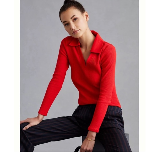 Collared V-Neck Ribbed Top - Picture 4 of 6